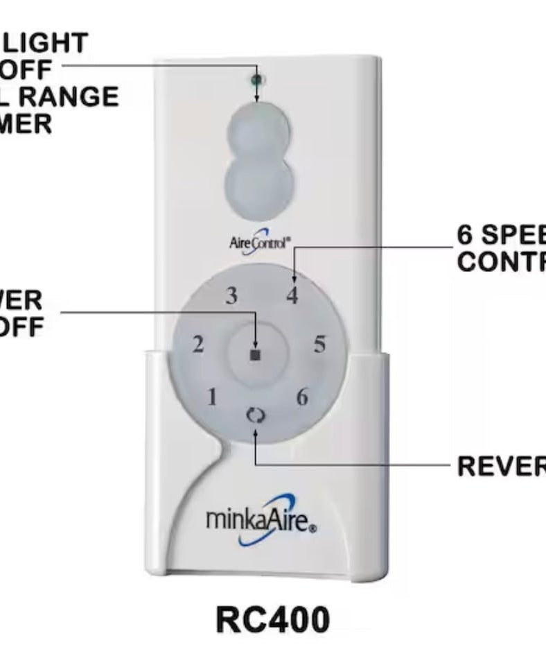Minka-Aire AireControl 6-Speed 32 Bit Dimmer Handheld Ceiling Fan Remote Control - White - RC400, CR400T, 2AHC3CR400T