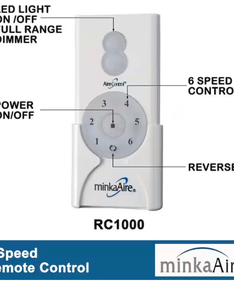 Minka-Aire AireControl 6-Speed Handheld Ceiling Fan Remote Control - White - RC1000, DL-8101T, Y7ZDL8101T