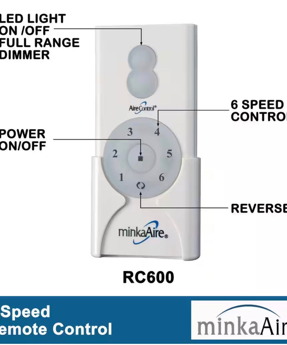 Minka-Aire AireControl 6-Speed 32 Bit Dimmer Handheld Ceiling Fan Remote Control - White - RC600, DL-4510, 2A767-DL4510
