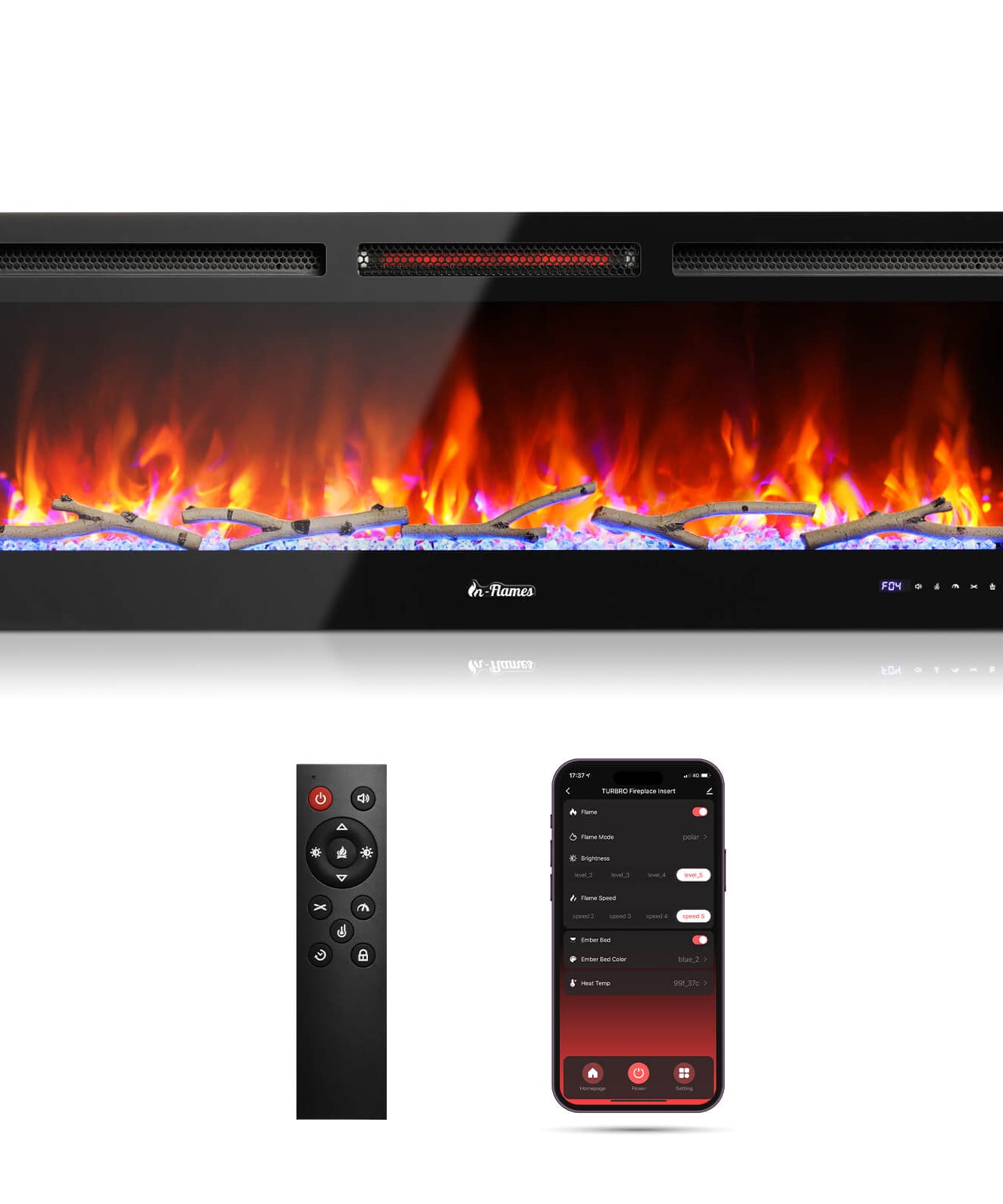 In Flames INF50W-3D WiFi Smart Wall Mounted Electric Fireplace - Tempered Glass