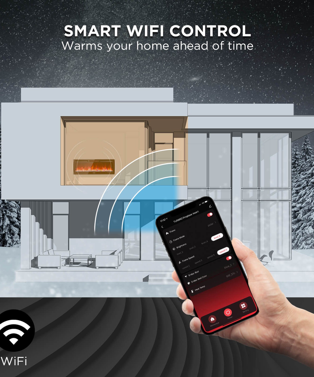 In Flames INF50W-3D WiFi Smart Wall Mounted Electric Fireplace - Tempered Glass