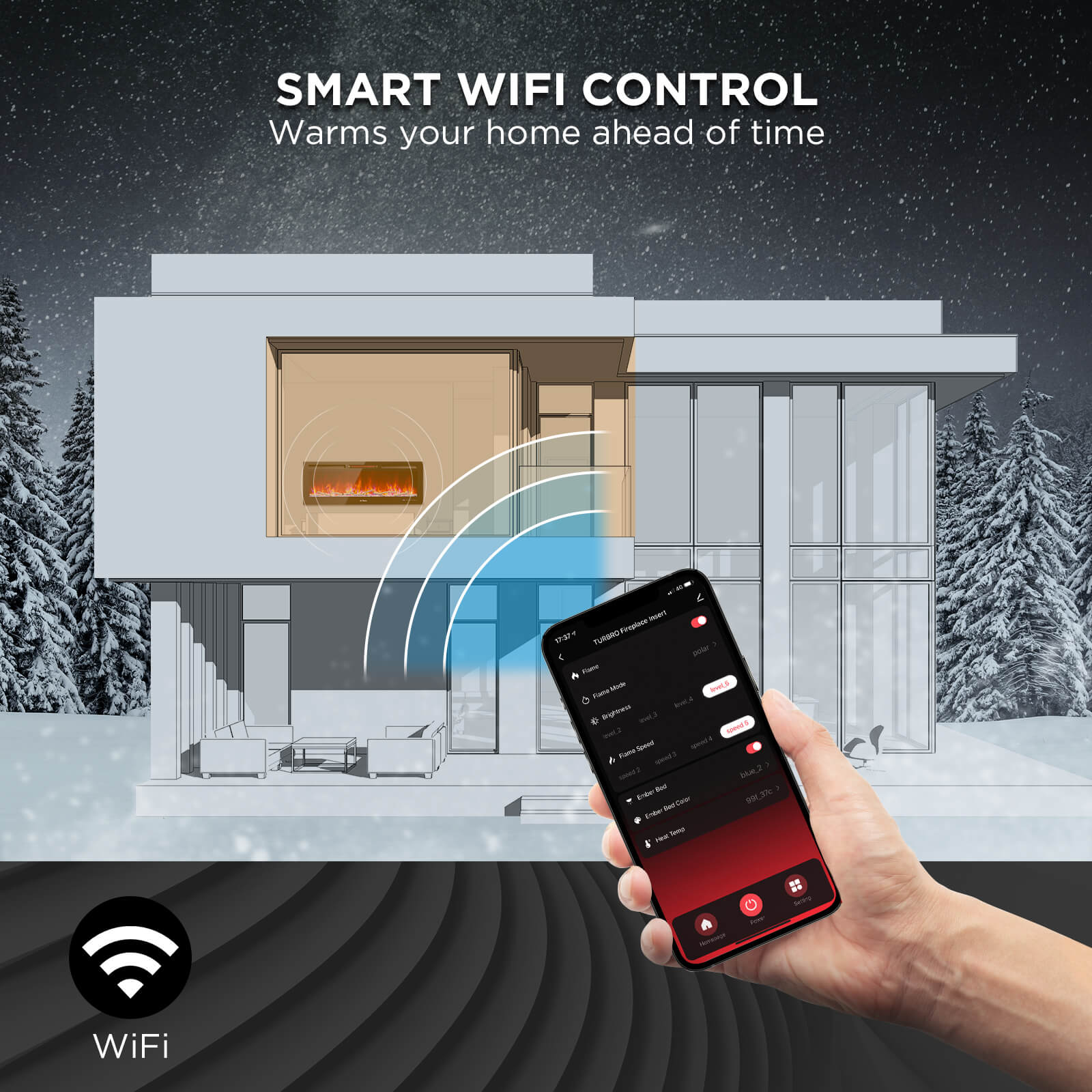 In Flames INF50W-3D WiFi Smart Wall Mounted Electric Fireplace - Tempered Glass