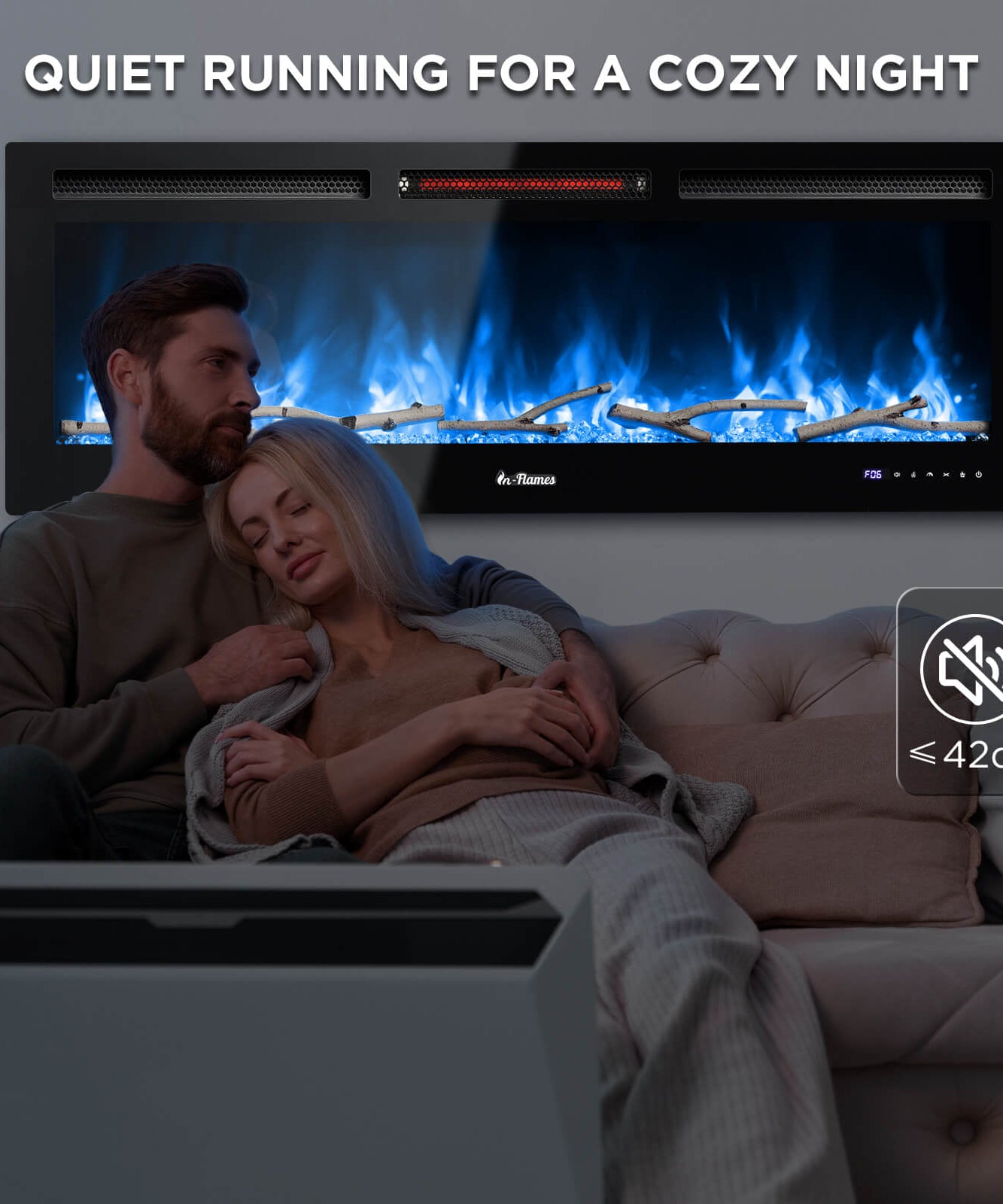 In Flames INF50W-3D WiFi Smart Wall Mounted Electric Fireplace - Tempered Glass