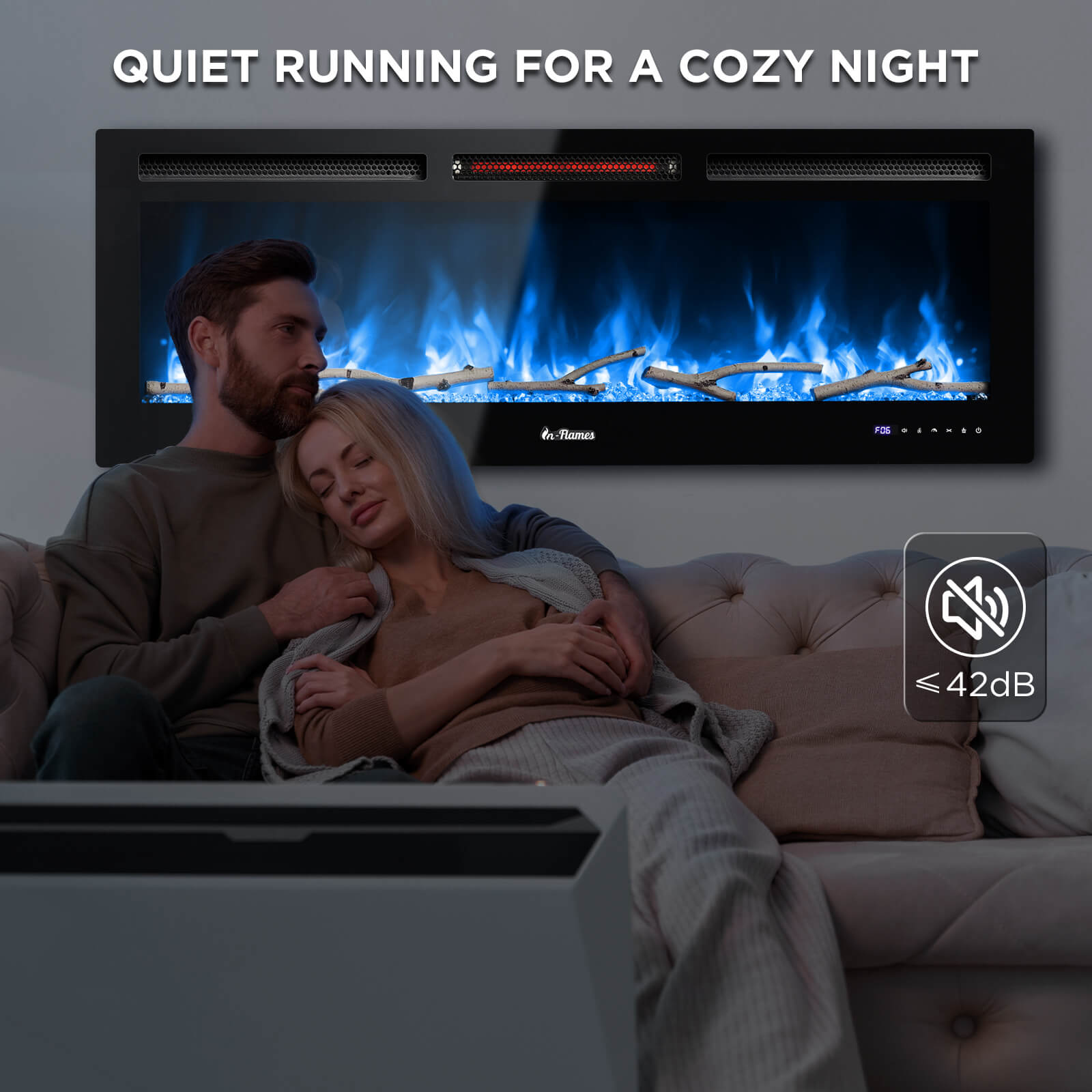 In Flames INF50W-3D WiFi Smart Wall Mounted Electric Fireplace - Tempered Glass