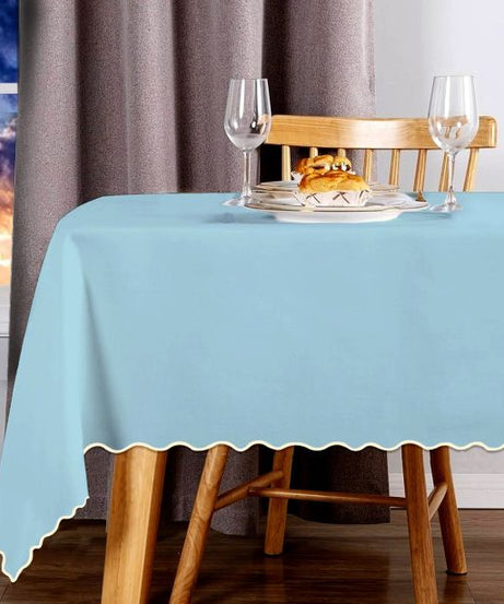 Scallop Embroidery Sateen Cotton Solid Table Cloth - Light Blue