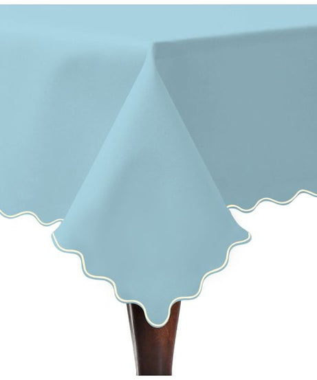 Scallop Embroidery Sateen Cotton Solid Table Cloth - Light Blue