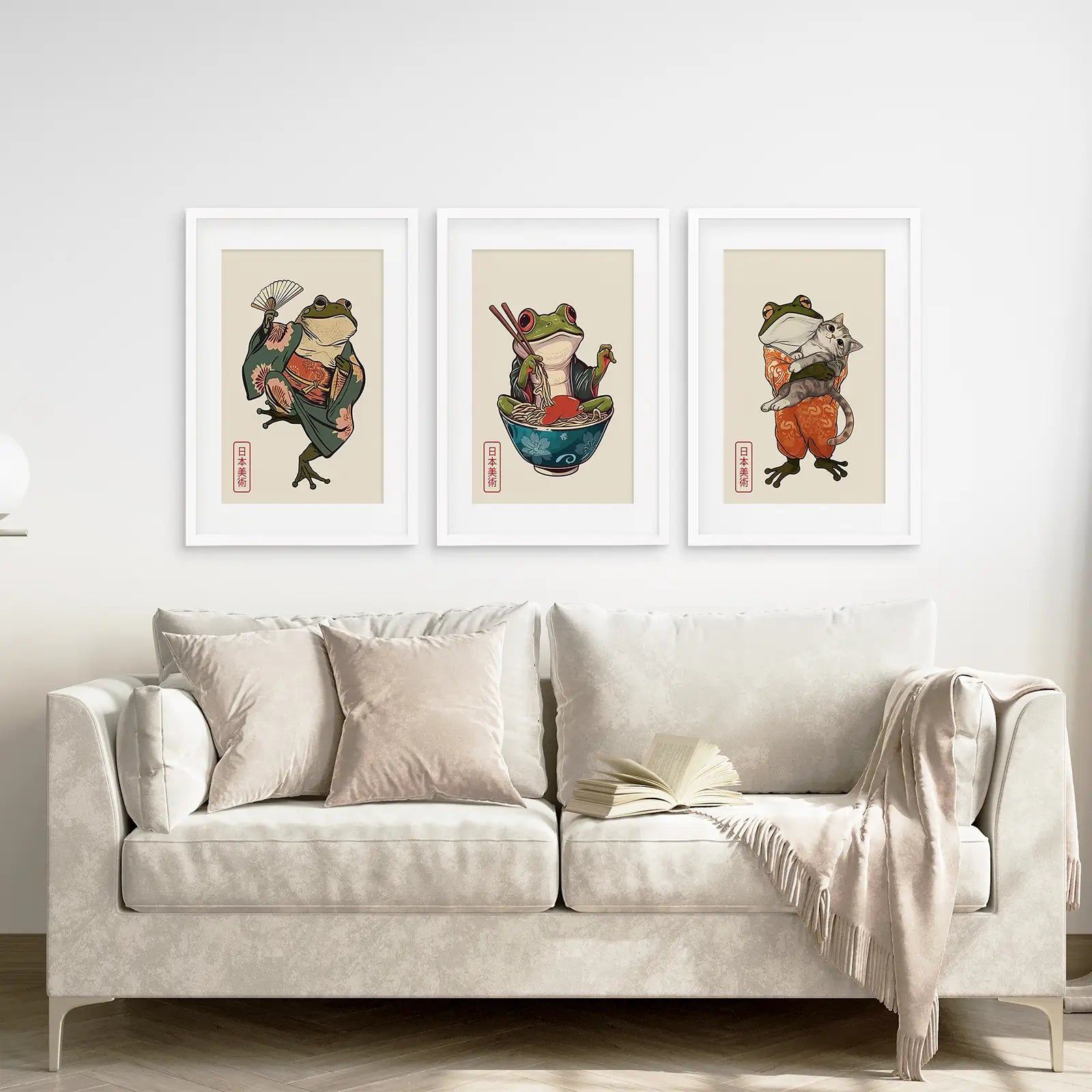 Lustiger Frosch und Katze. Japanische Kunst. Matsumoto Hoji Poster