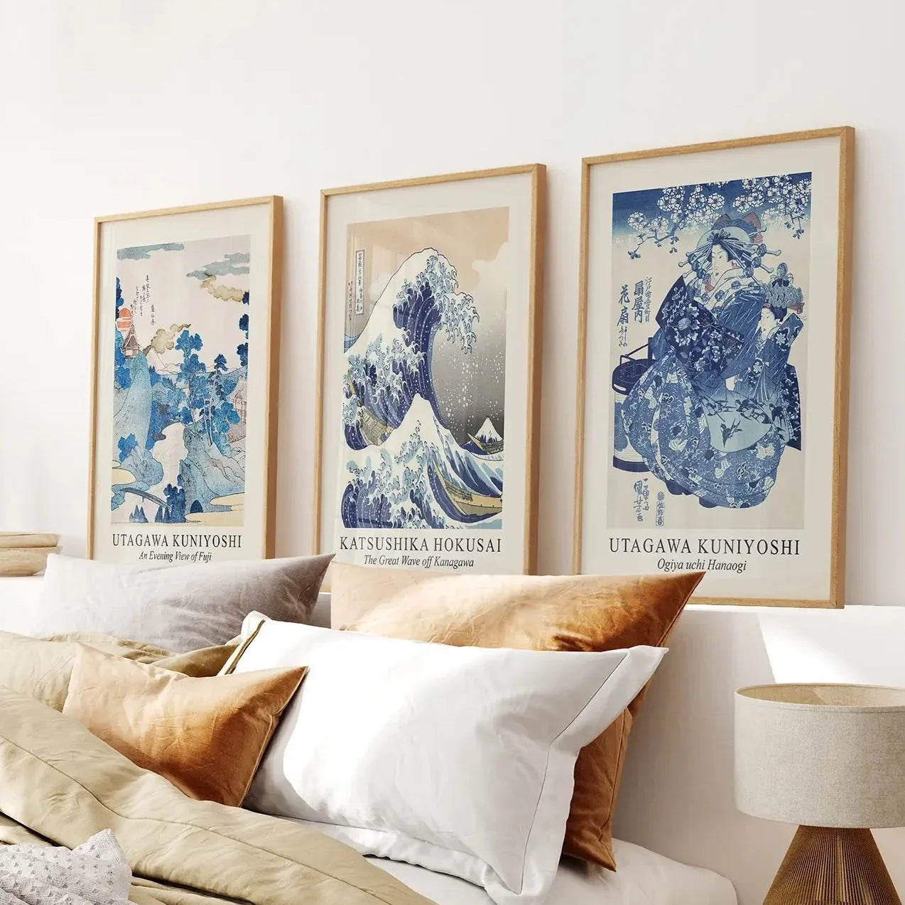 Japanese Woodblock Print Set of 3 | Hokusai Great Wave & Kuniyoshi Art