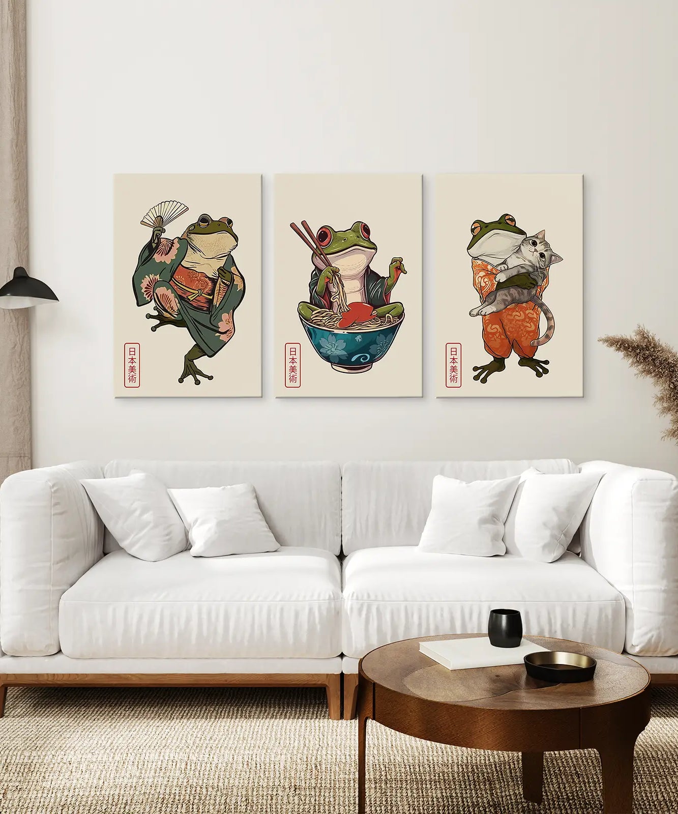 Lustiger Frosch und Katze. Japanische Kunst. Matsumoto Hoji Poster