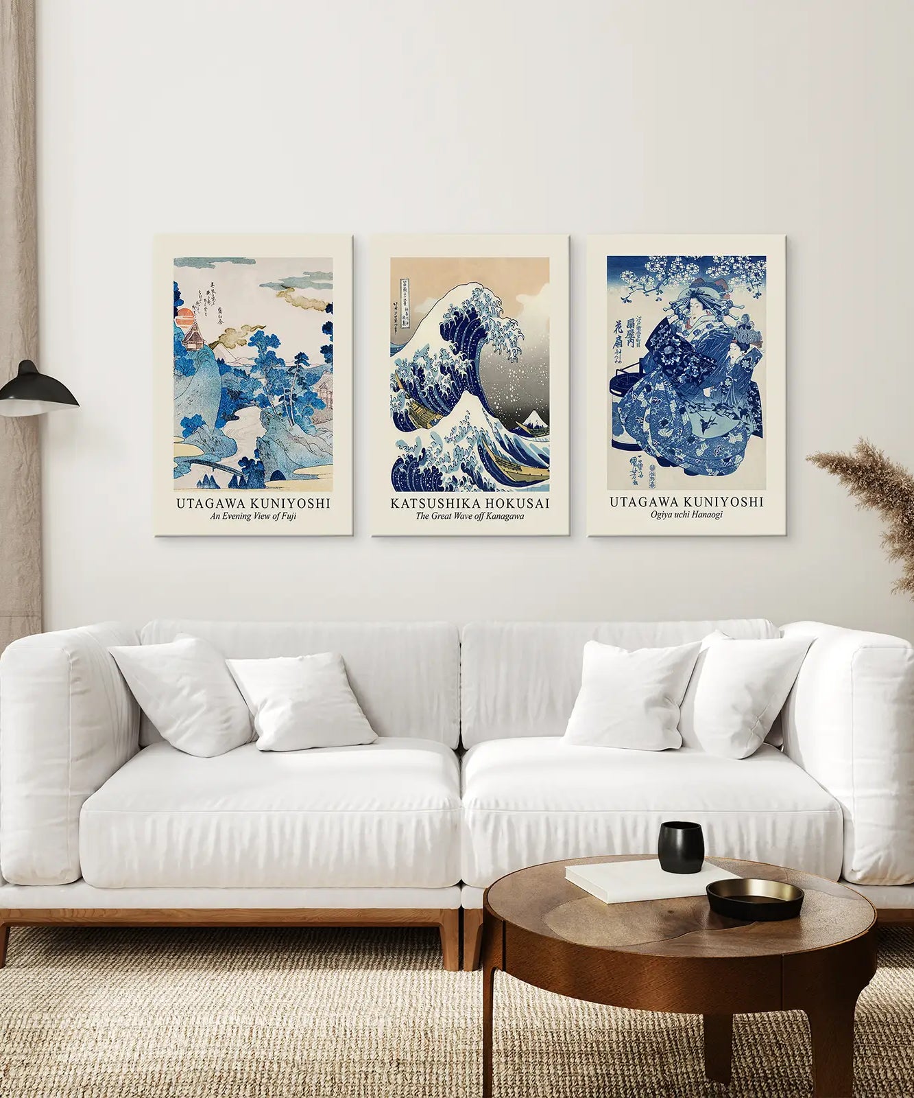 Japanese Woodblock Print Set of 3 | Hokusai Great Wave & Kuniyoshi Art