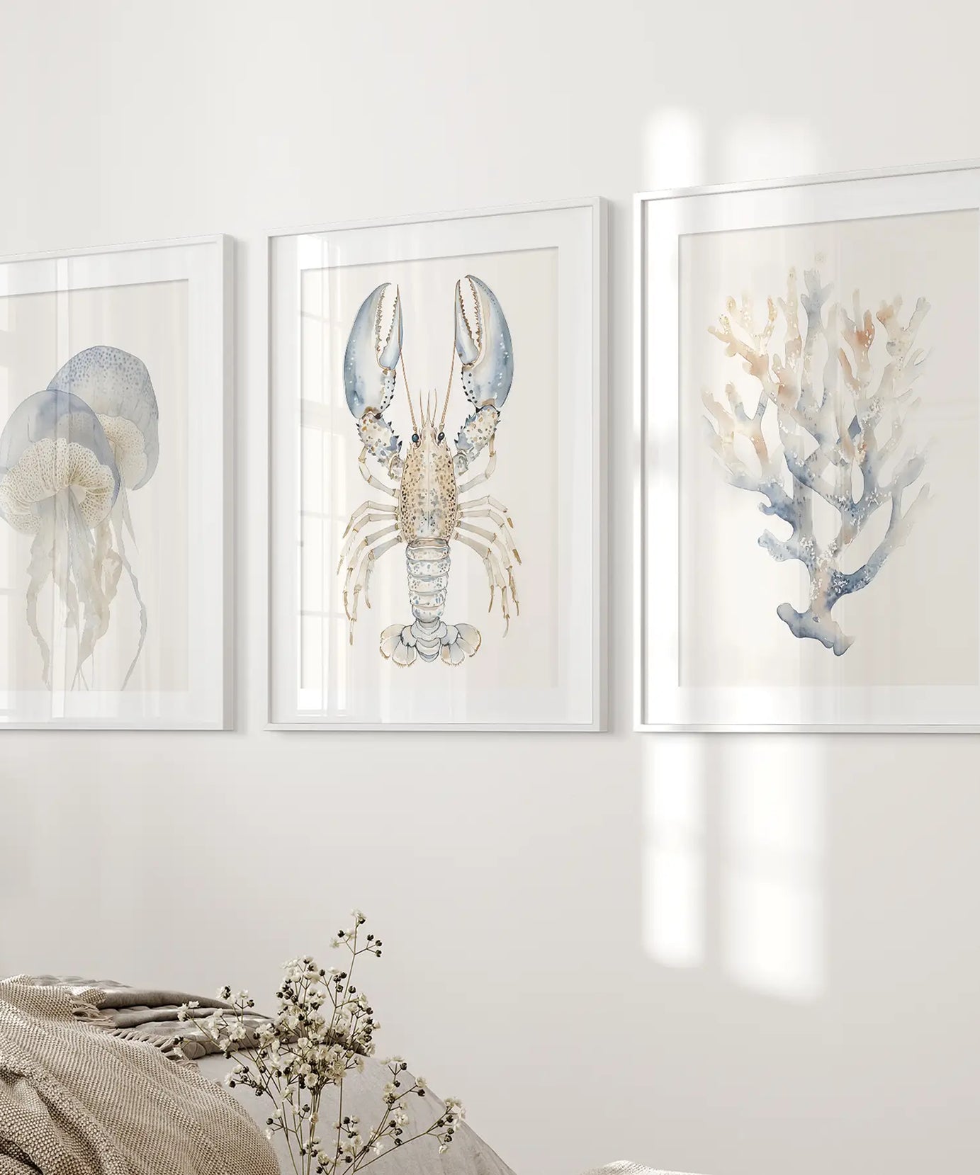 Ocean Animal Prints. Jellyfish, Lobster, Corals Wall Art