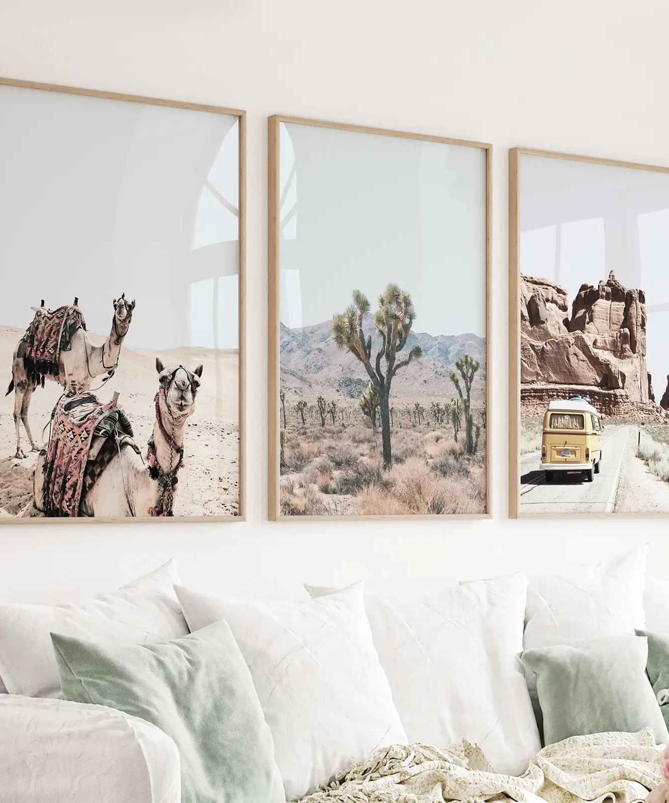3er Set Southwestern Wüstendrucke. Joshua Tree, Kamel, Van