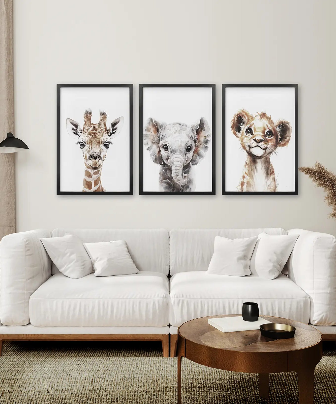 Süßes 3er Set Dschungeltiere Wandbilder als Aquarell