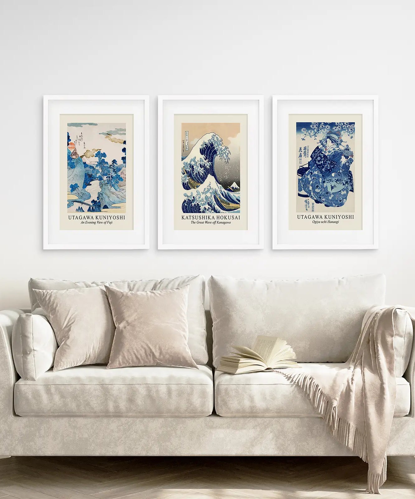 Japanese Woodblock Print Set of 3 | Hokusai Great Wave & Kuniyoshi Art