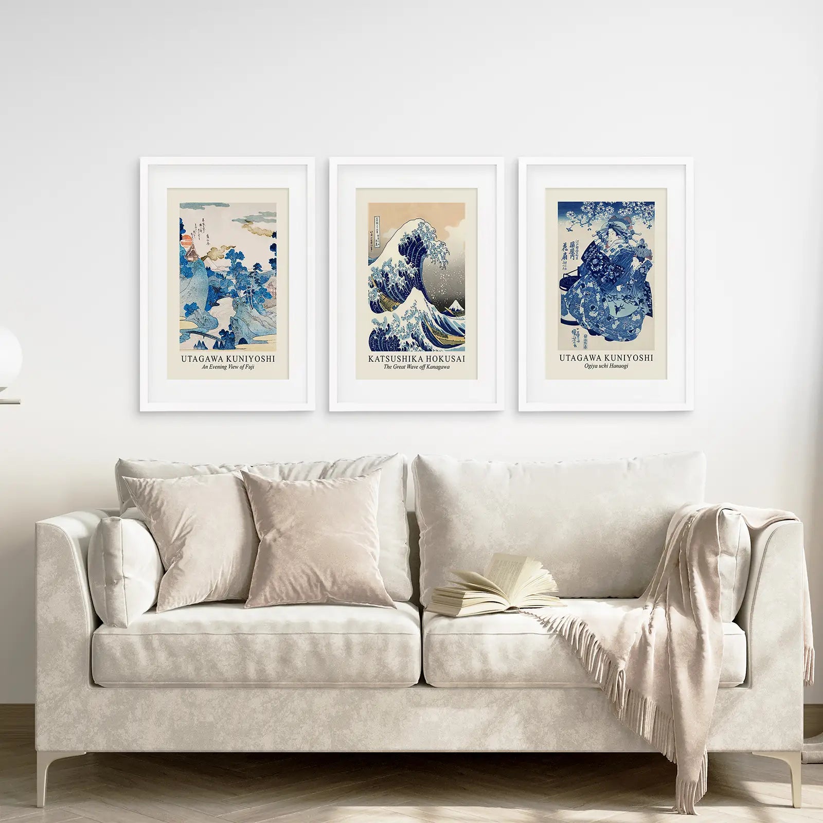 Japanese Woodblock Print Set of 3 | Hokusai Great Wave & Kuniyoshi Art