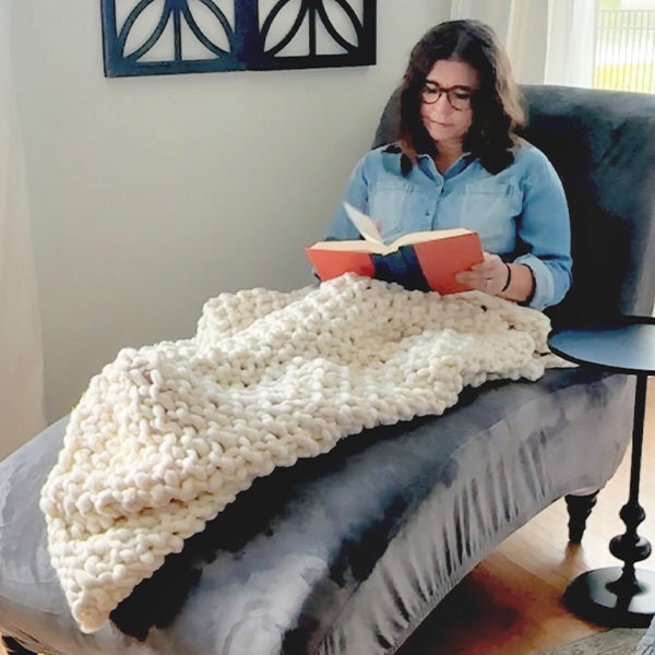 Soft Chunky Knitted Cream Throw Blanket