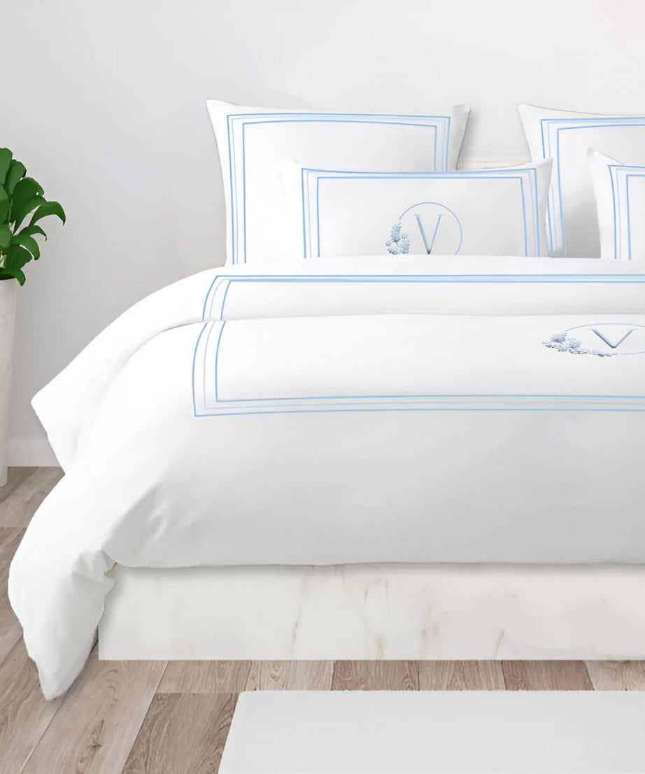 Monogram 400TC Cotton Classic Embroidery Sateen Solid Duvet Cover Set
