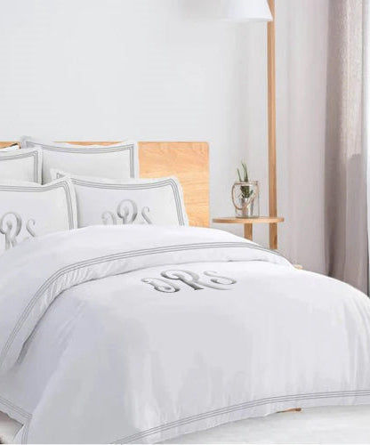 Monogam 400TC Cotton Triple Edge Embroidery Sateen Solid Duvet Cover Set