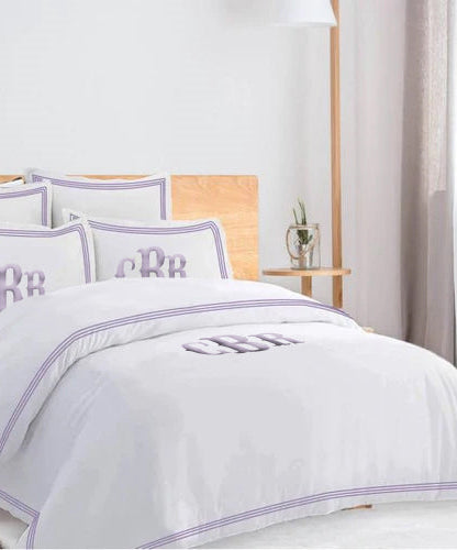 Monogam 400TC Cotton Triple Edge Embroidery Sateen Solid Duvet Cover Set