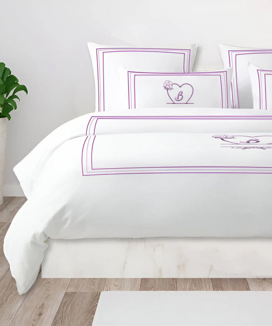 Monogram 400TC Cotton Classic Embroidery Sateen Solid Duvet Cover Set