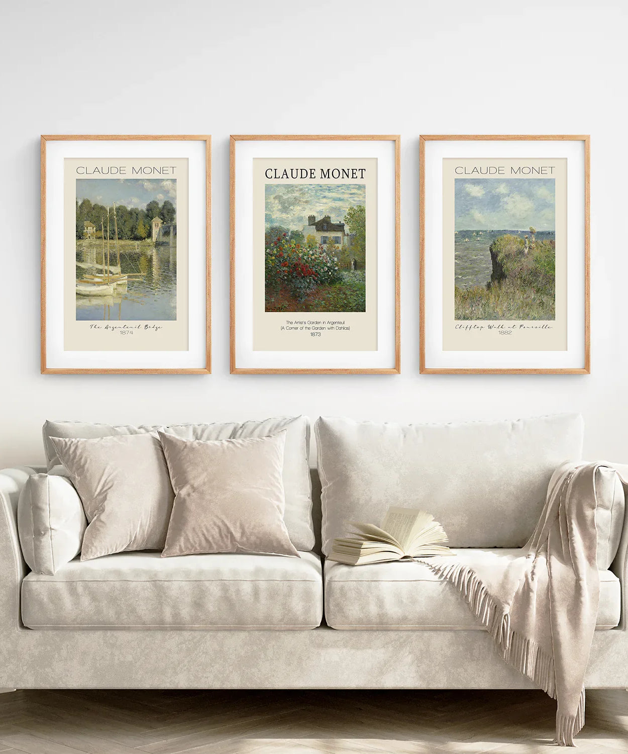 Claude Monet 3-teiliges Wandkunst-Set | Vintage Landschaftsdrucke