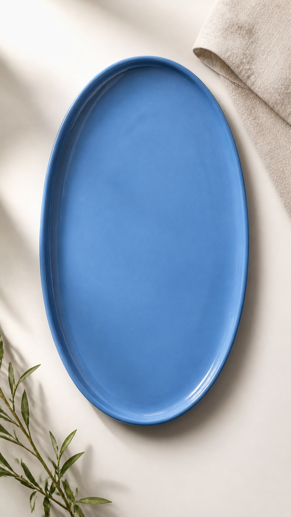 Handmade Oval Serving Platter. Forget-me-not Blue Porcelain