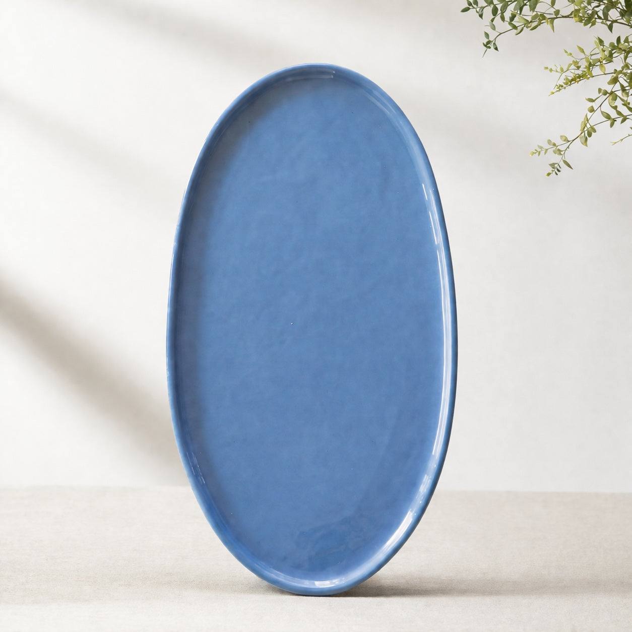 Handmade Oval Serving Platter. Forget-me-not Blue Porcelain