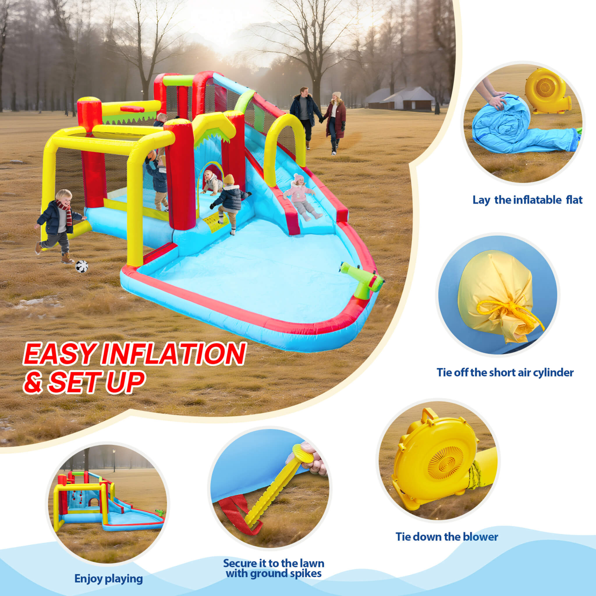 Large 7-In-1 Inflatable Water Slide Bouncer Pool With Climbing Wall (SAK60841)