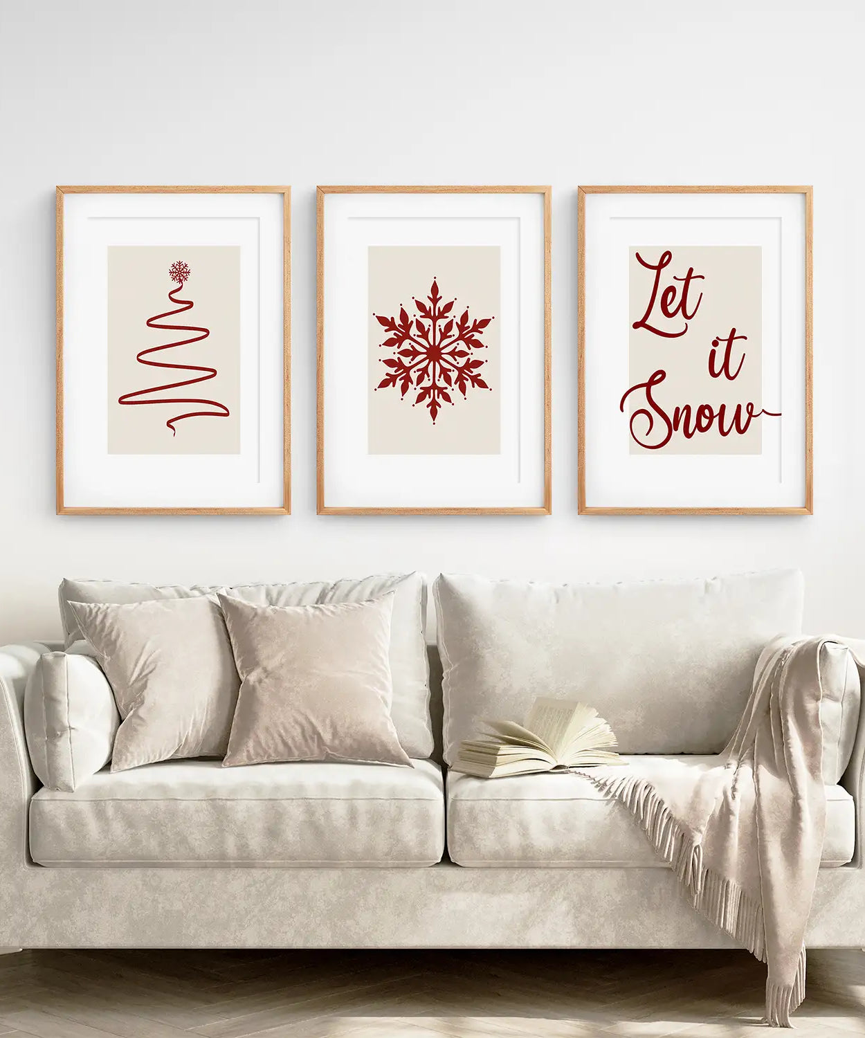 3-teiliges Wandbild Weihnachtsbaum Schneeflocke Poster