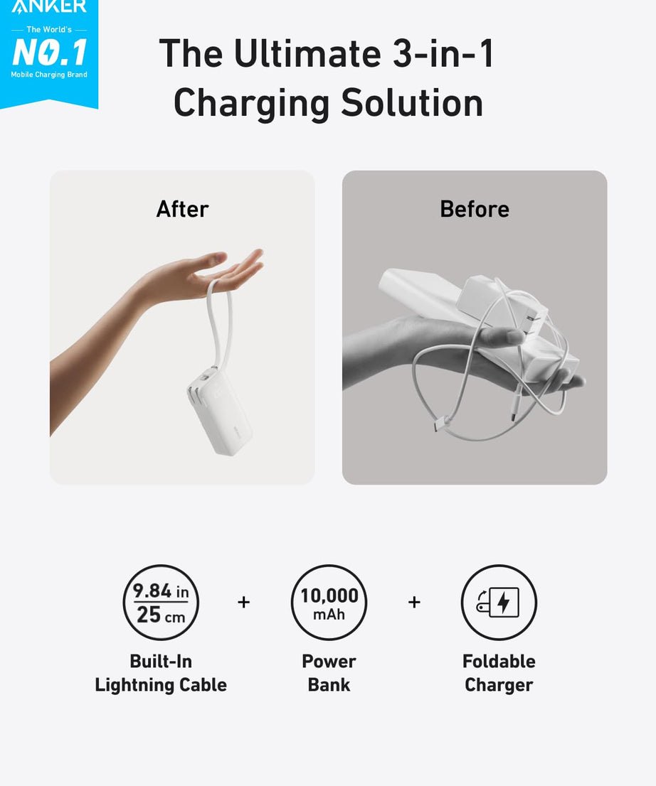 Anker Power Bank (10K, Fusion, Built-In Cable)