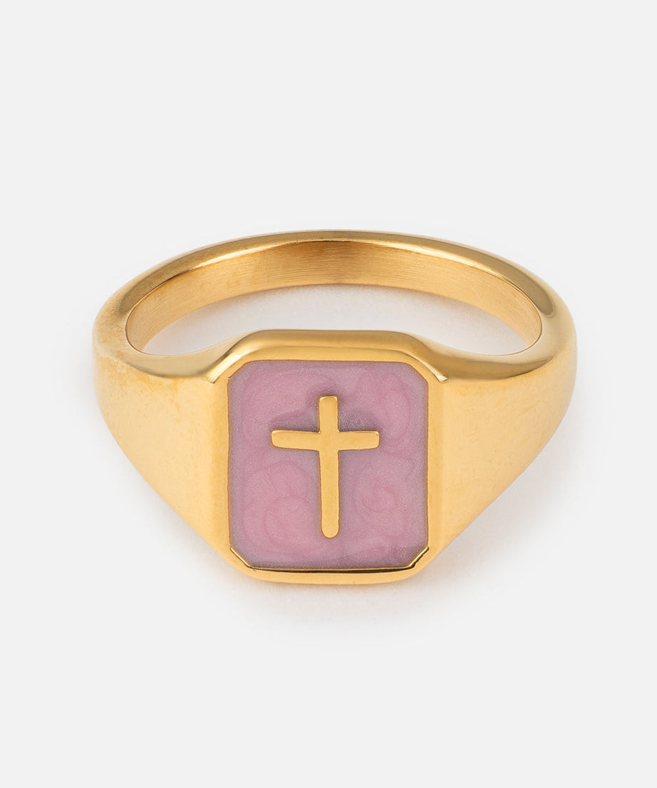 Lilac Enamel Cross Ring