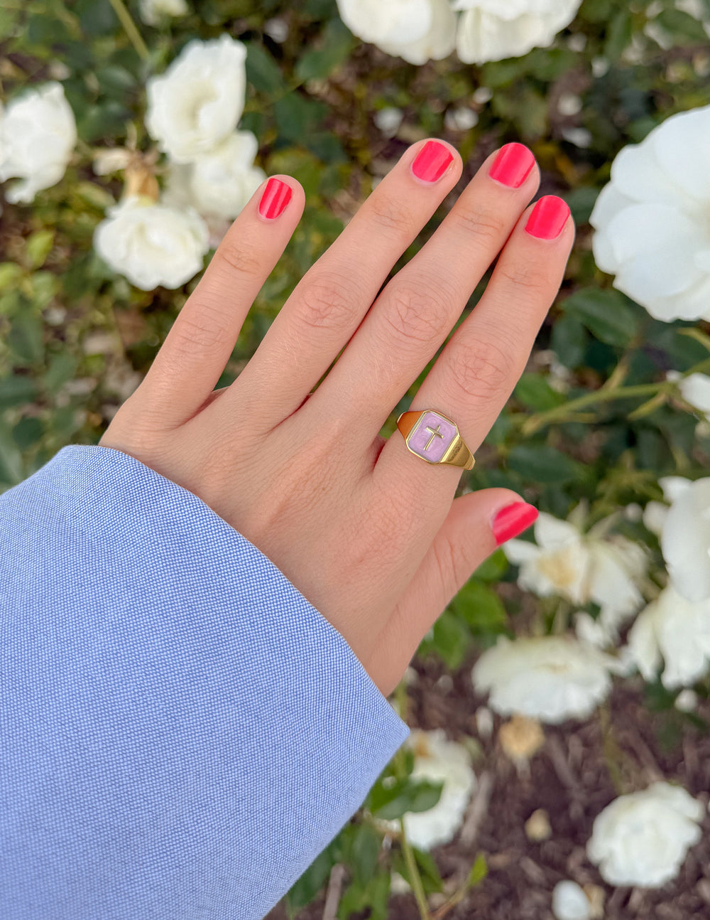 Lilac Enamel Cross Ring