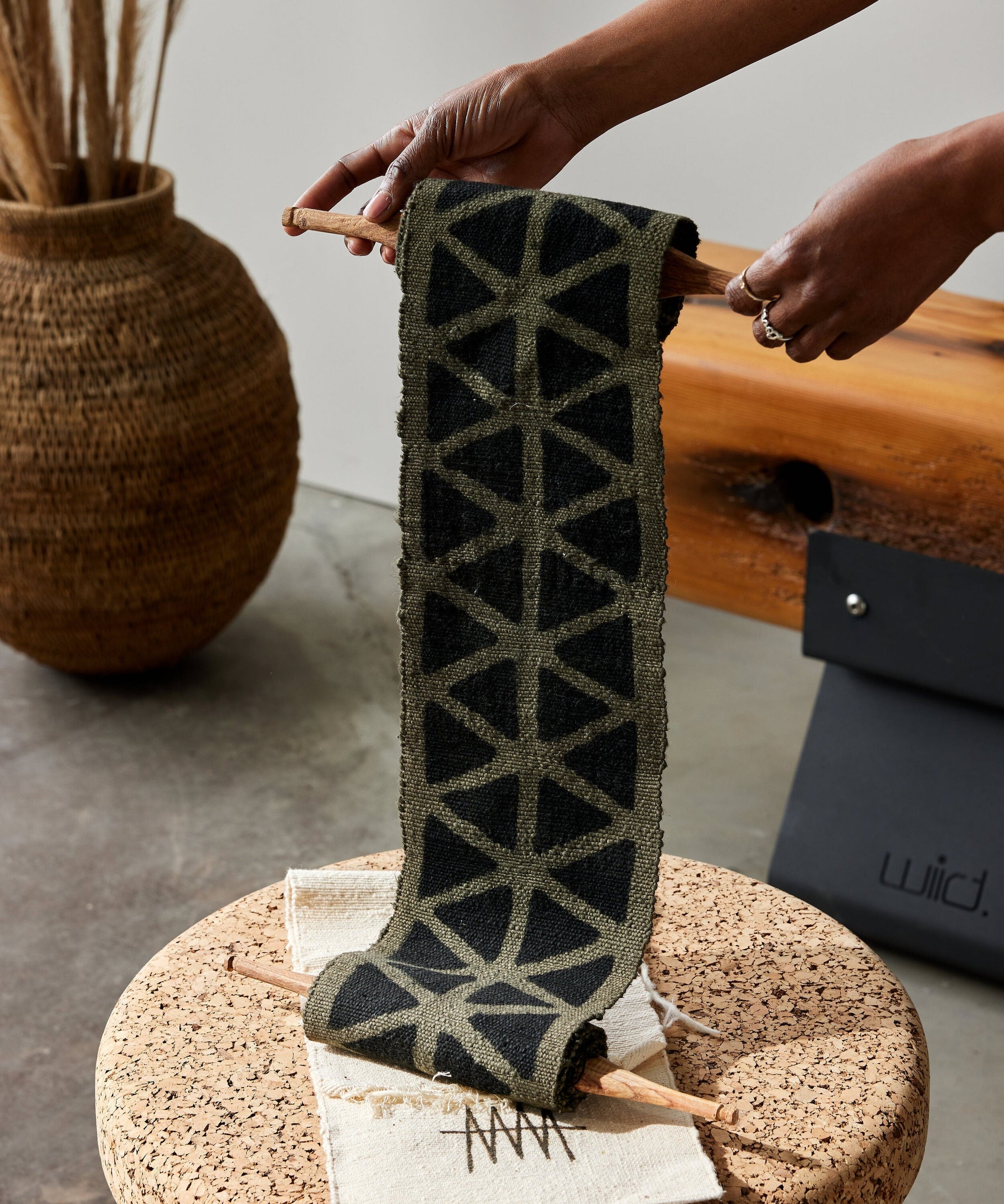 Longevity Bogolan Wall Totem in Grey with Black Triangles