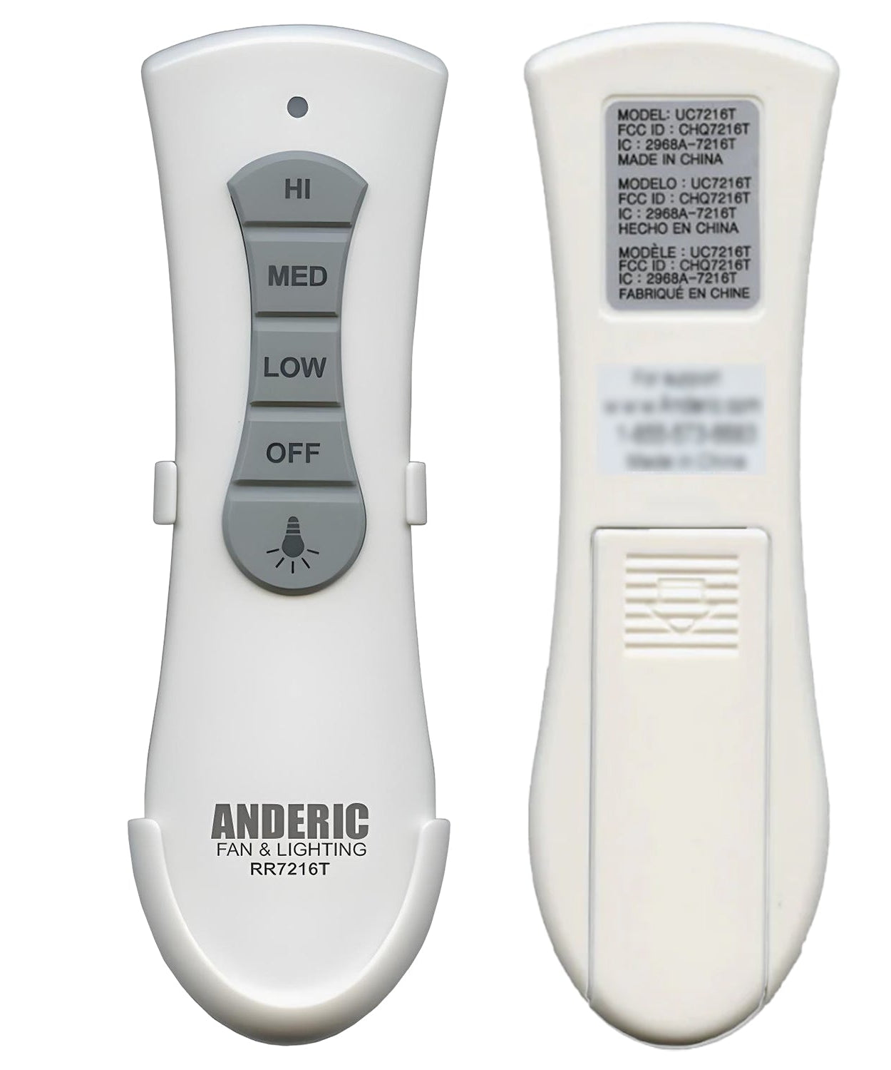 Anderic RR7216T Ceiling Fan Remote Control for UC7216T, CHQ7216T | RF | 4-DIP Pairing | 304 MHz