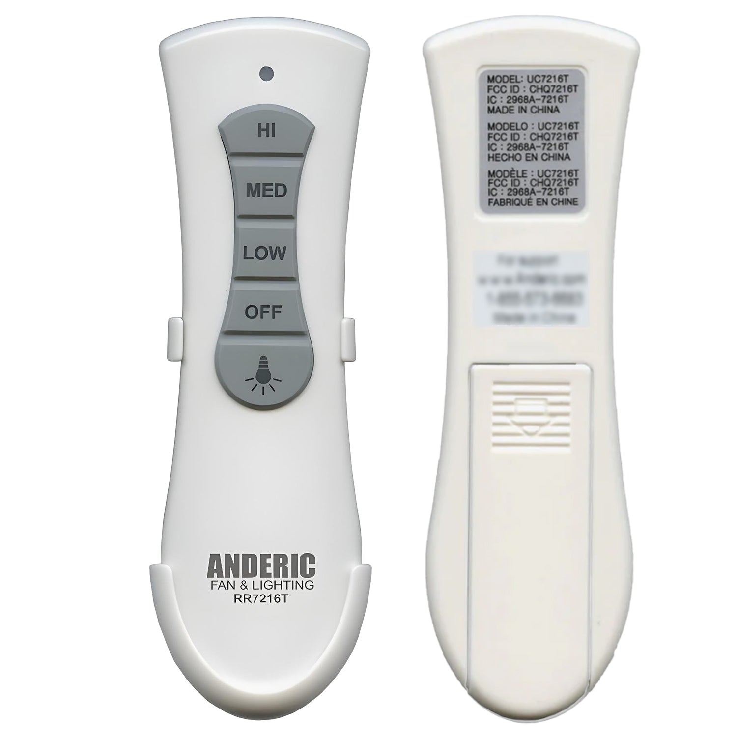 Anderic RR7216T Ceiling Fan Remote Control for UC7216T, CHQ7216T | RF | 4-DIP Pairing | 304 MHz
