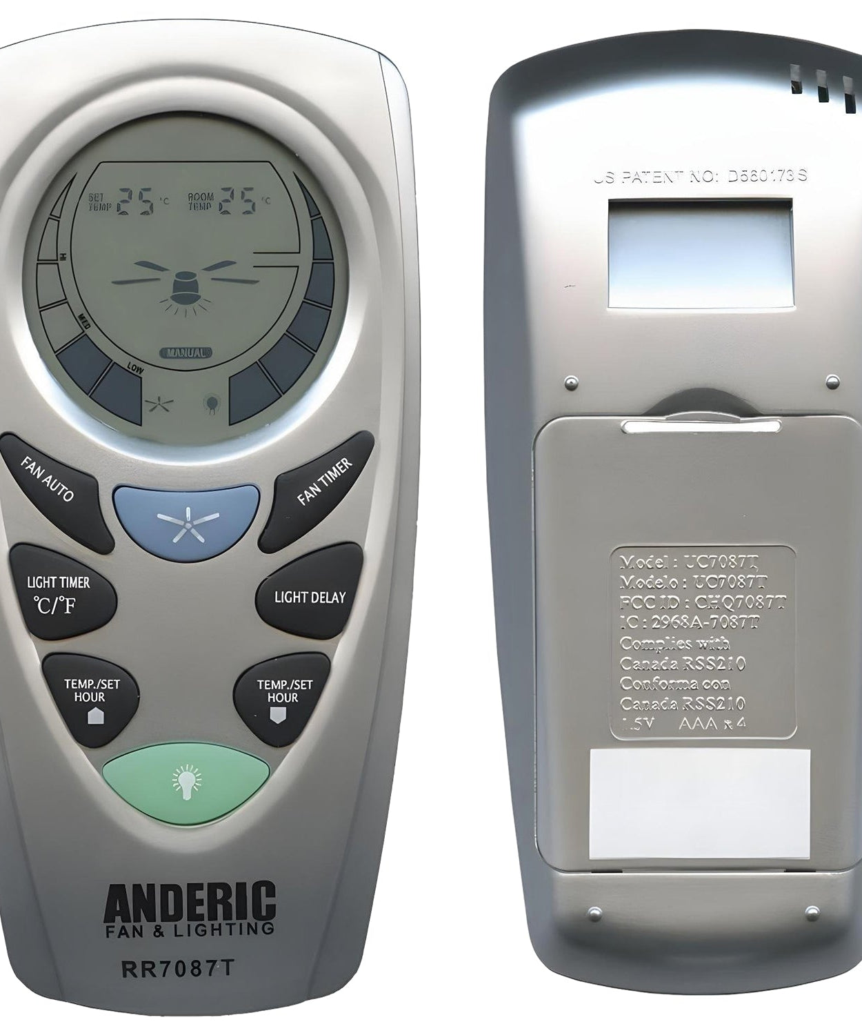 Anderic RR7087T Replacement Thermostatic Ceiling Fan Remote Control with Fan Timer Key | CHQ7087T