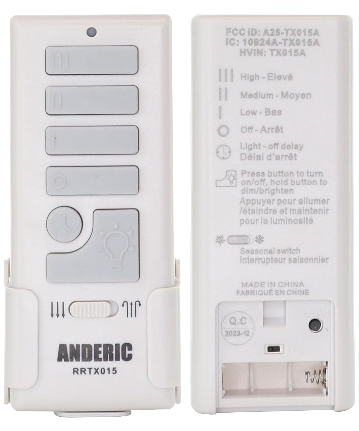 Anderic RRTX015 Replacement Ceiling Fan Remote Control for Harbor Breeze A25-TX015A