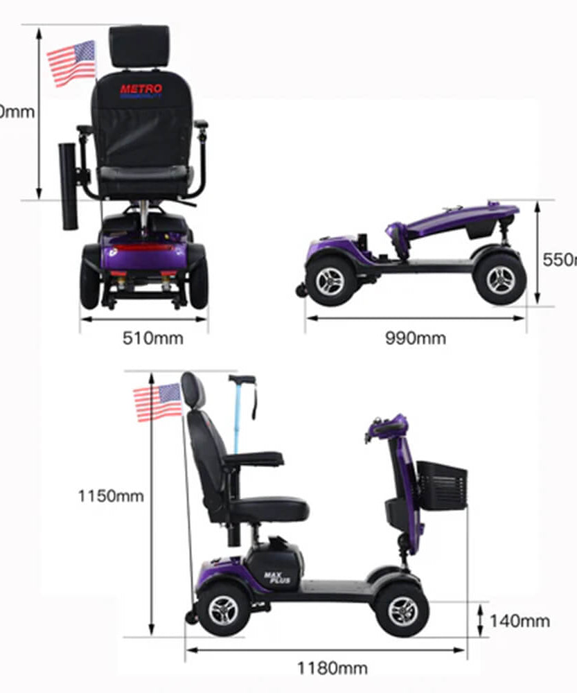 Metro Mobility Max Plus 24V/20AH Heavy Duty Electric Drive Mobility Scooter, 300LBS (SAK93164)