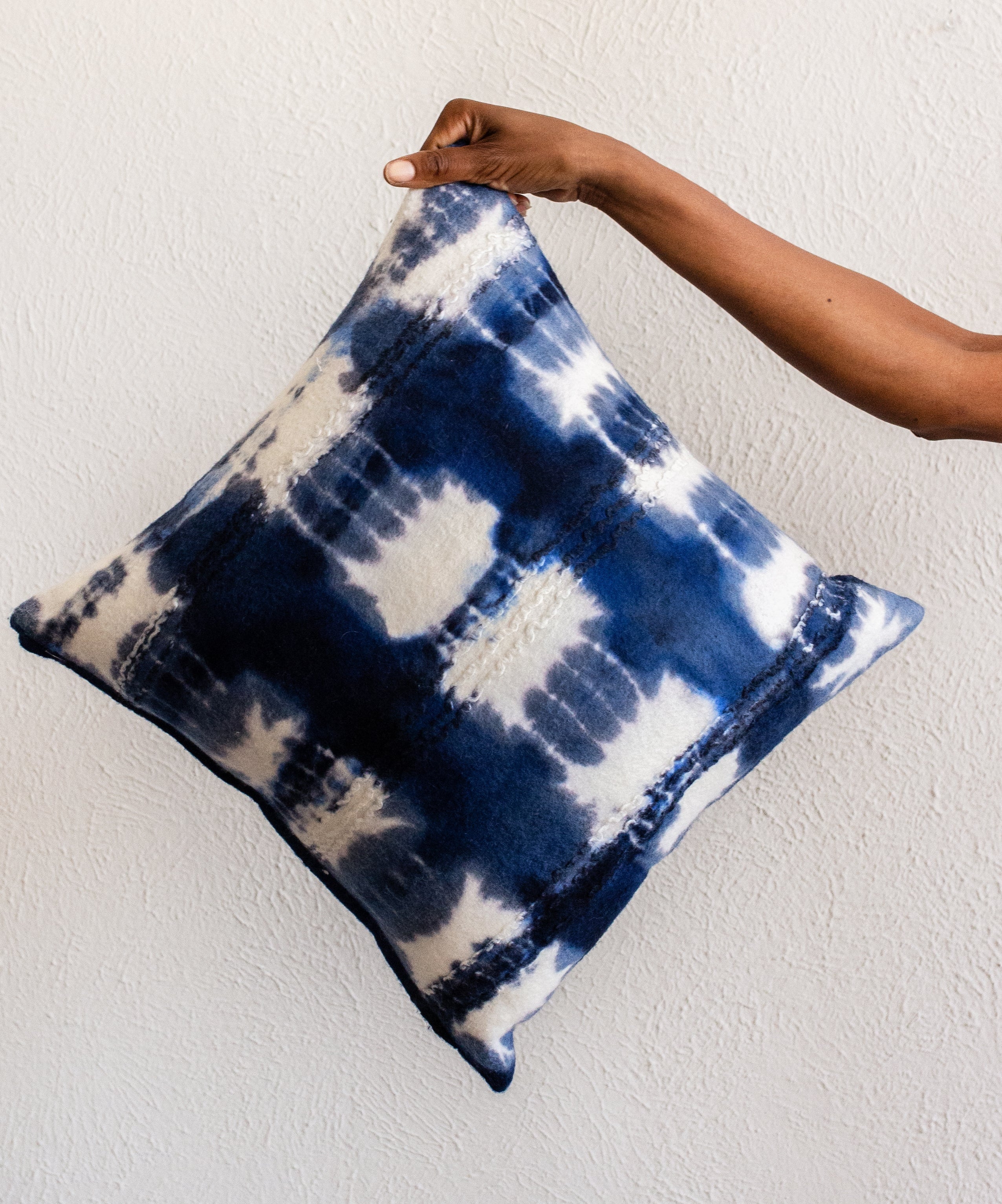 Adire Tie-Dye Wool Blue Indigo Throw Pillow