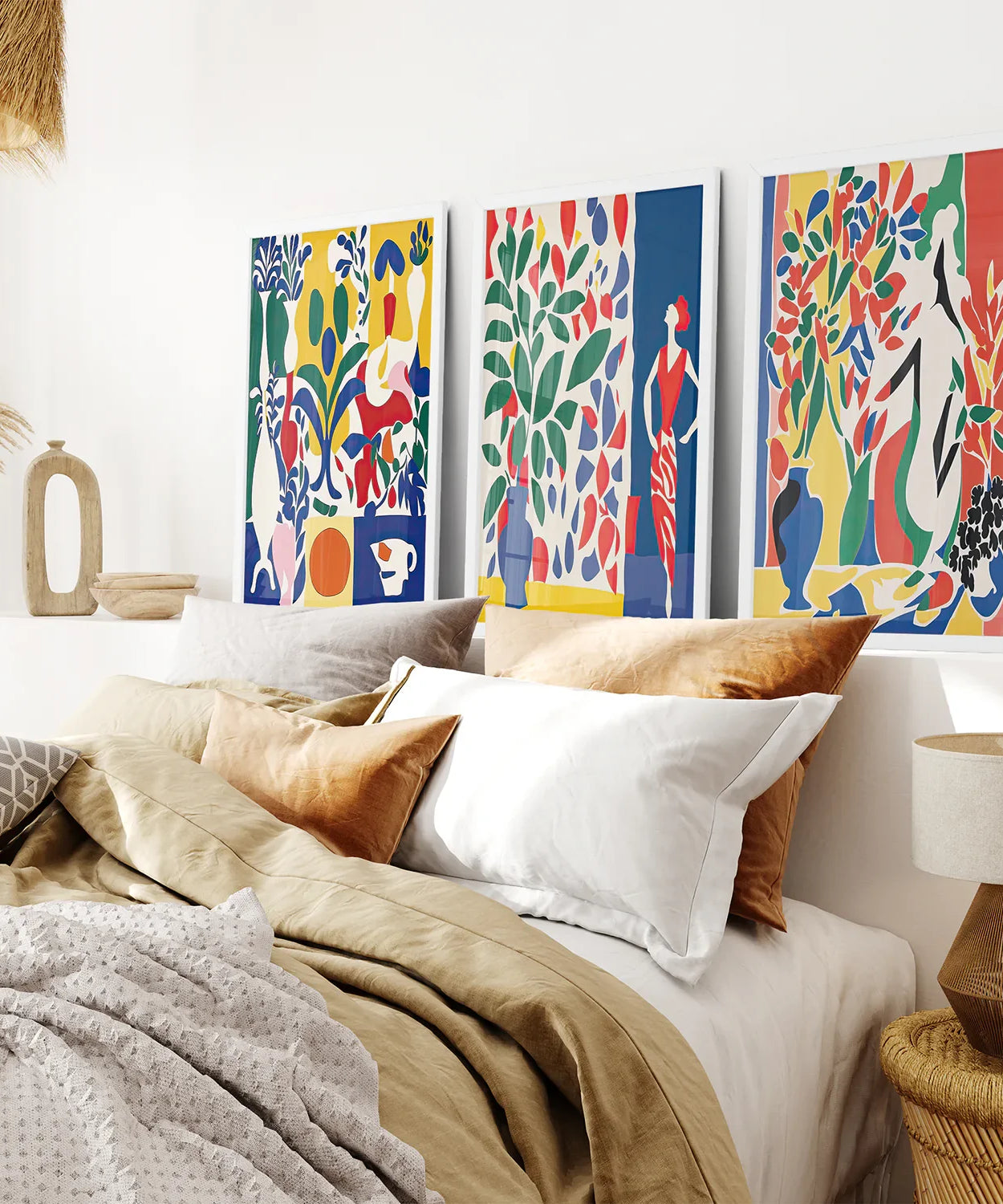 Modernes, farbenfrohes Blumen-Wandkunst-Set im Matisse-Stil