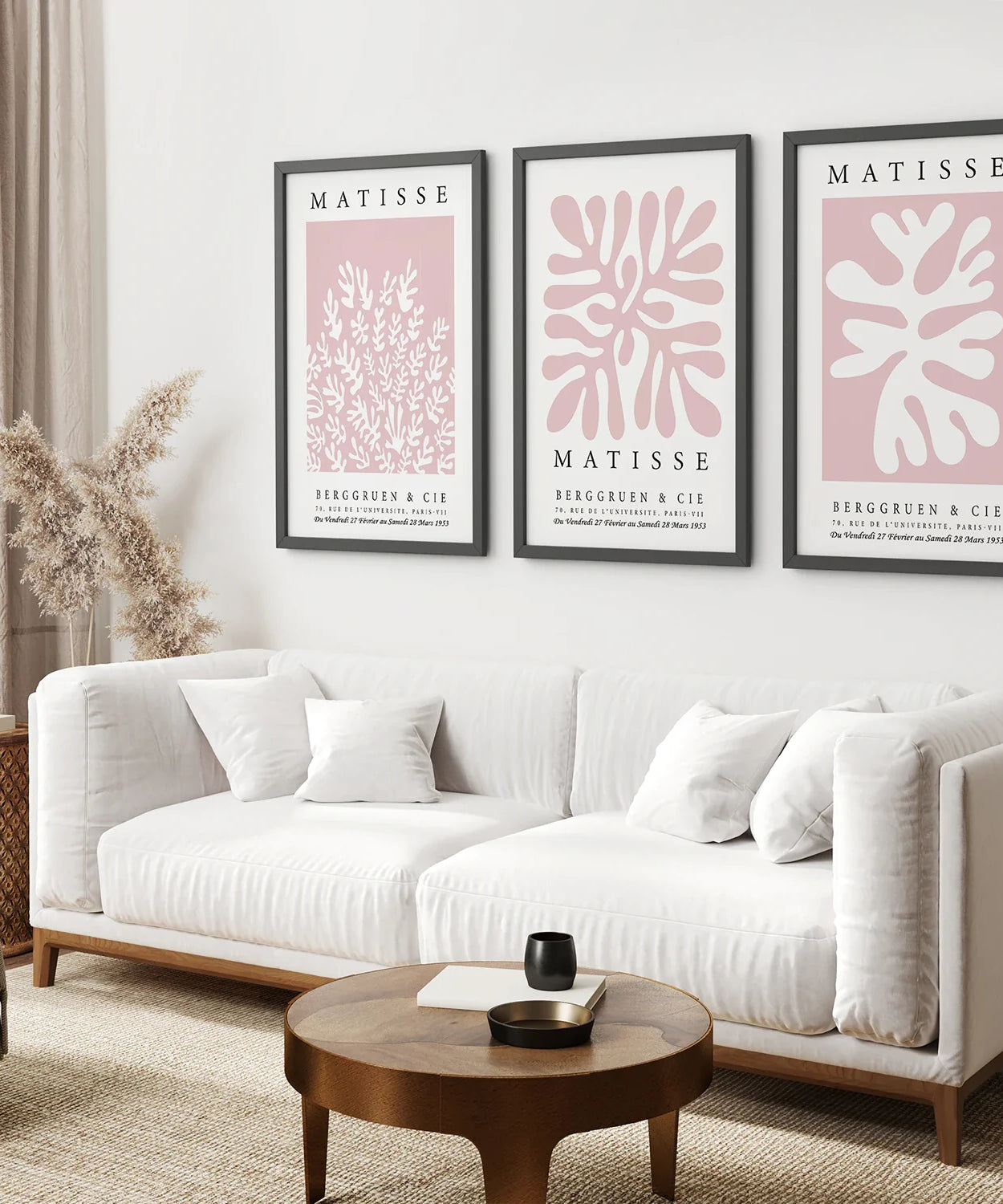 3er-Set Matisse abstrakte Scherenschnitte - La Gerbe rosa Wandkunst