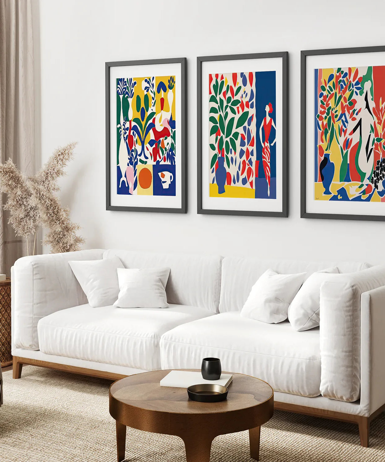 Modernes, farbenfrohes Blumen-Wandkunst-Set im Matisse-Stil