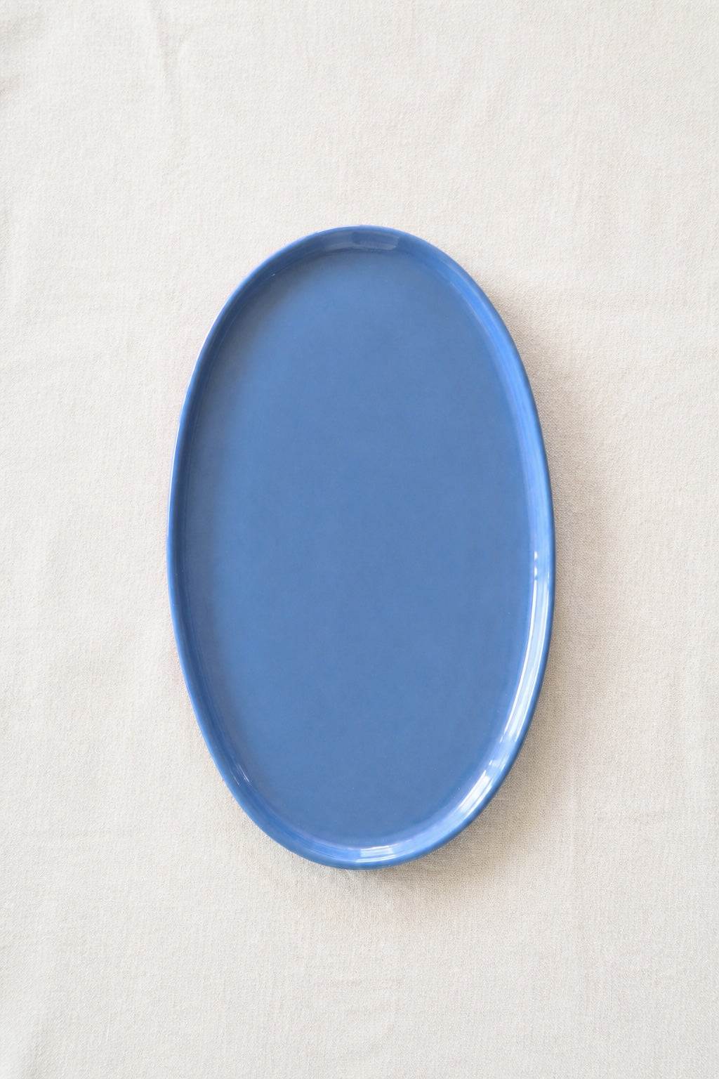 Handmade Oval Serving Platter. Forget-me-not Blue Porcelain
