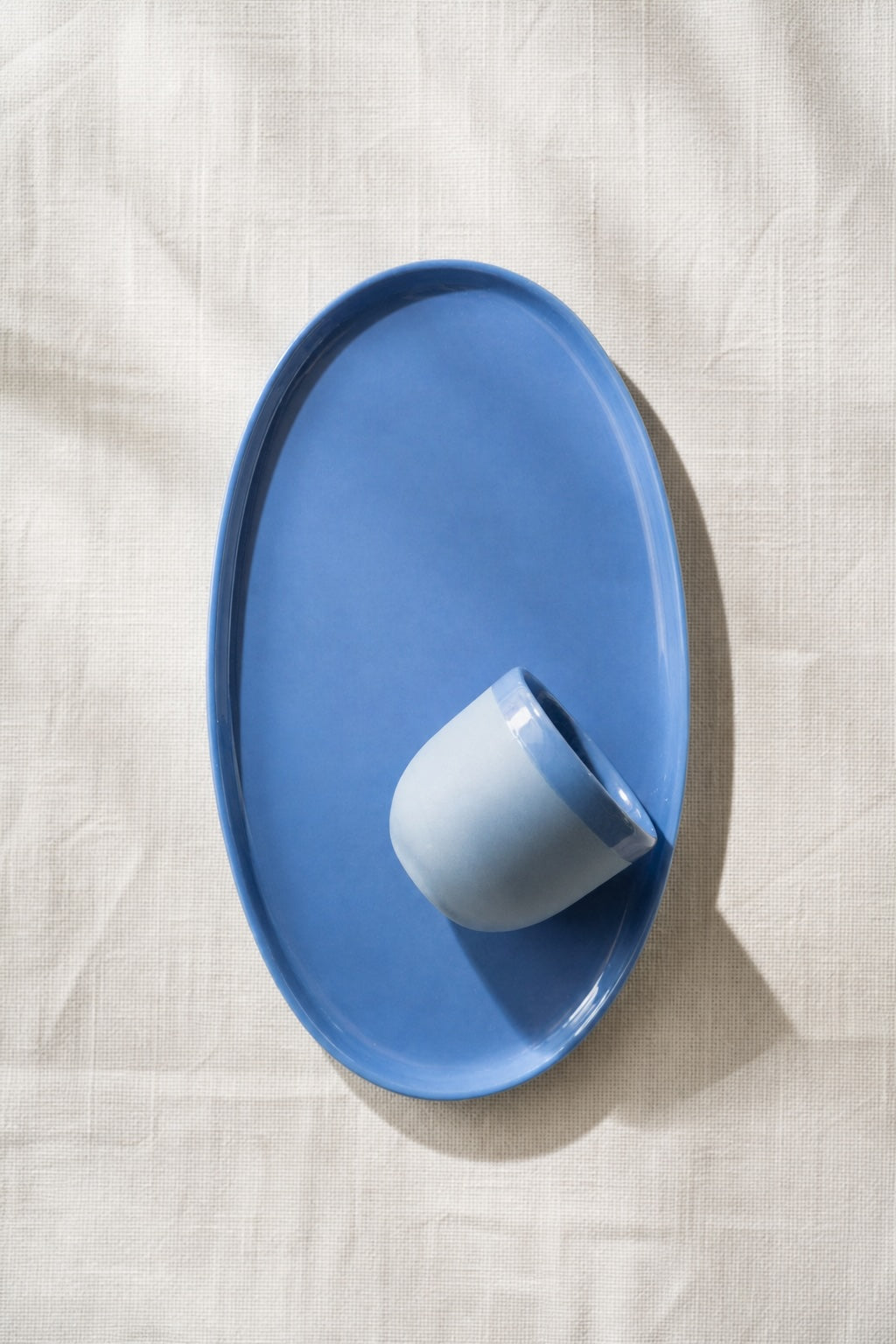 Handmade Oval Serving Platter. Forget-me-not Blue Porcelain