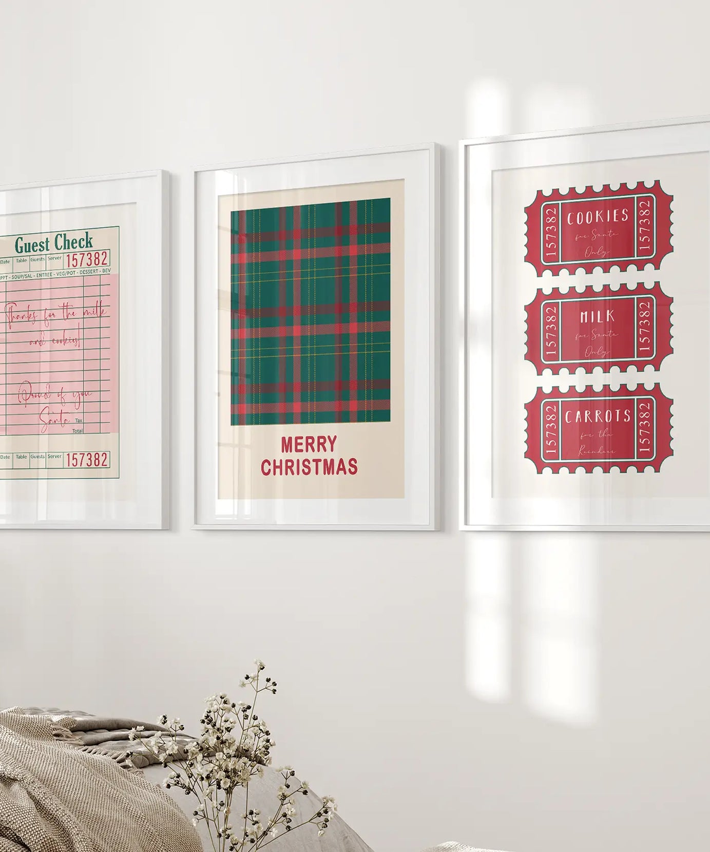 Christmas Wall Art Set. Guest Check, Santa Tickets