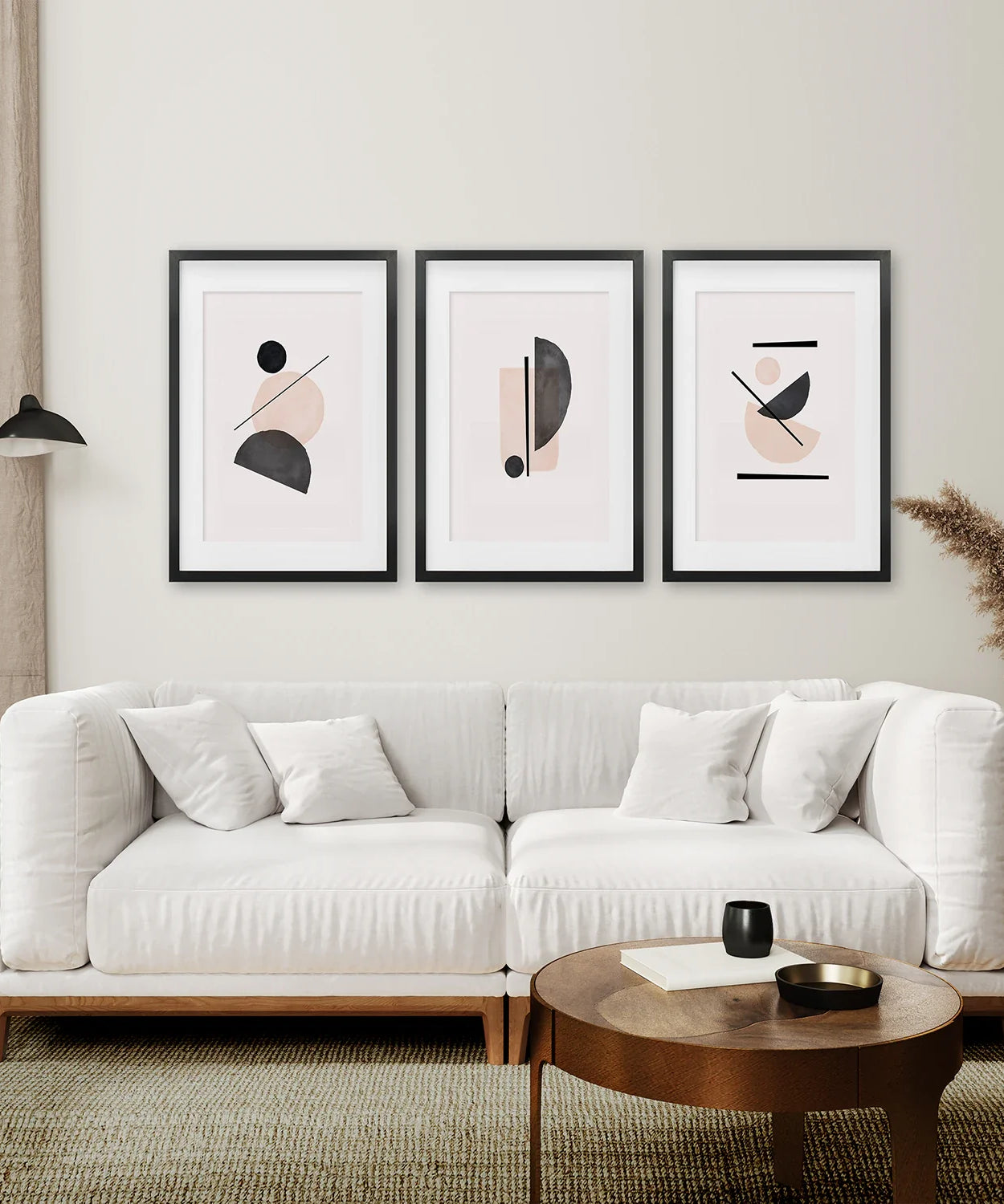 Mid-Century Modern Kunstdruck-Set: Beige & Schwarze Abstrakte Kunst
