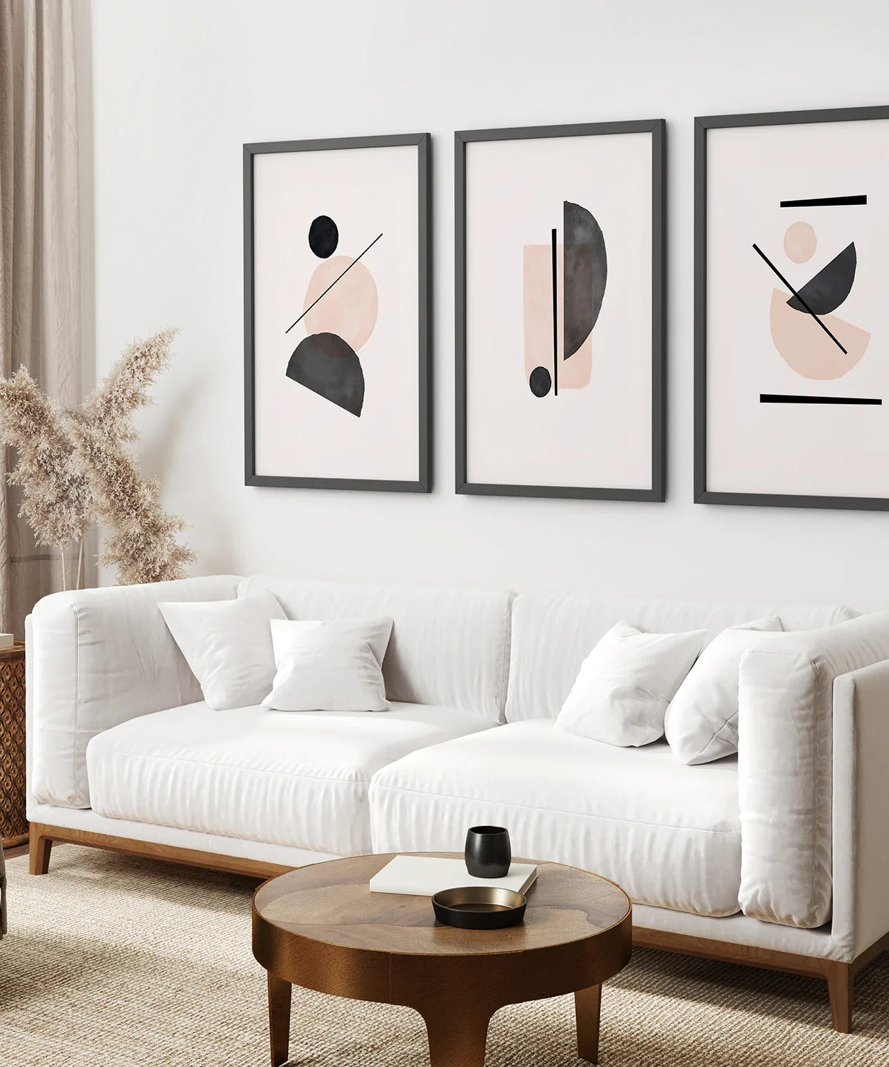 Mid-Century Modern Kunstdruck-Set: Beige & Schwarze Abstrakte Kunst
