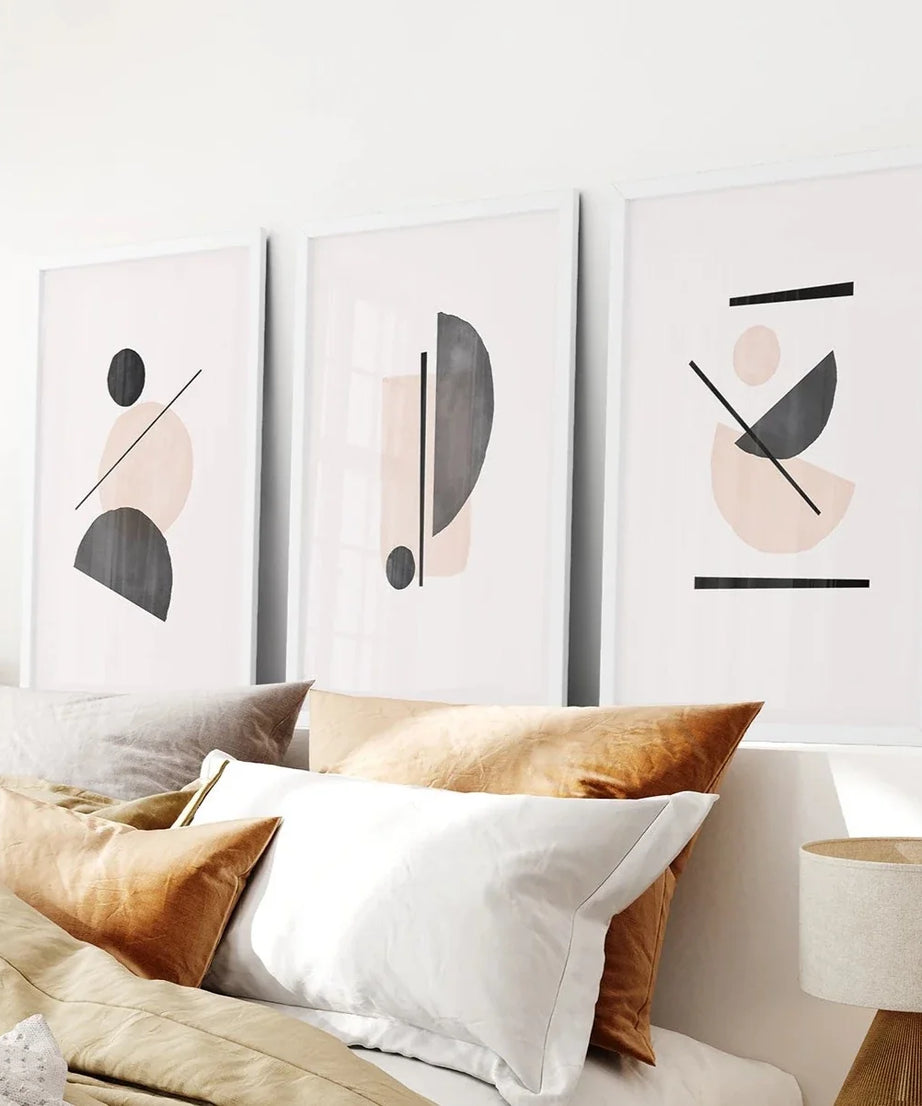 Mid-Century Modern Kunstdruck-Set: Beige & Schwarze Abstrakte Kunst