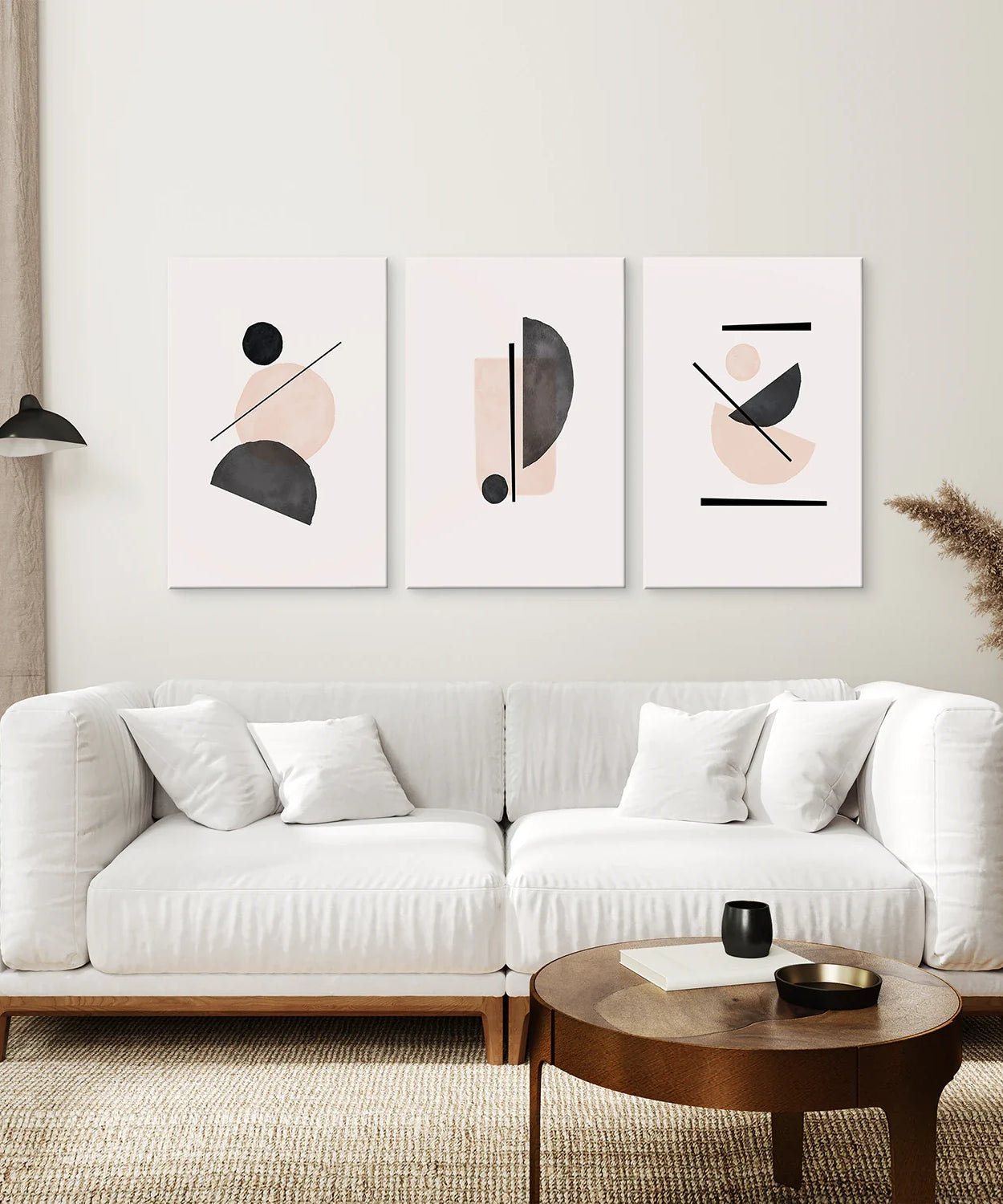 Mid-Century Modern Kunstdruck-Set: Beige & Schwarze Abstrakte Kunst