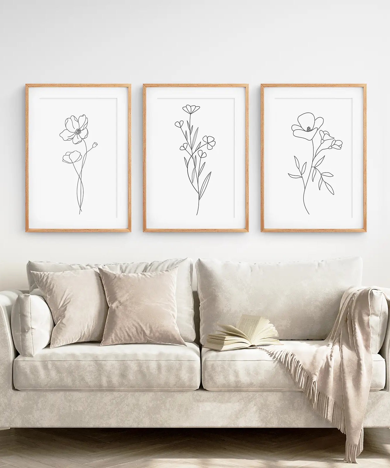 Wildflower Trendy Line Art Set of 3 Wall Decor
